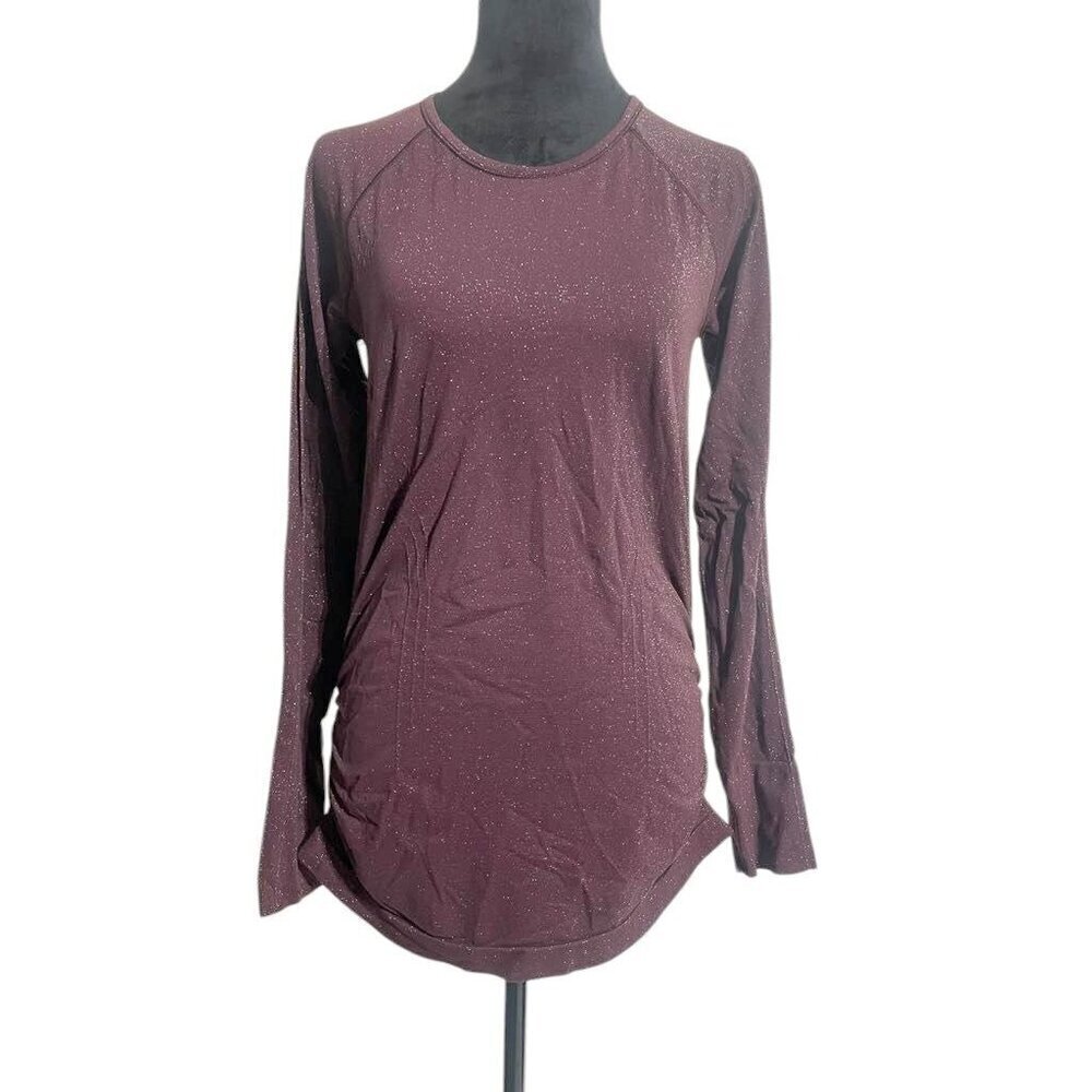 ATHLETA Size Medium  Top Long Sleeve Shirt Ruched Purple Glitter Athletic